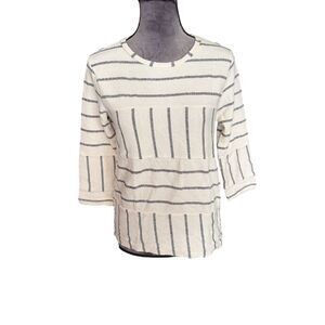 Lucky Lotus Striped 3/4 Sleeve Casual‎ Knit Top Mixed Pattern Cream Gray XS